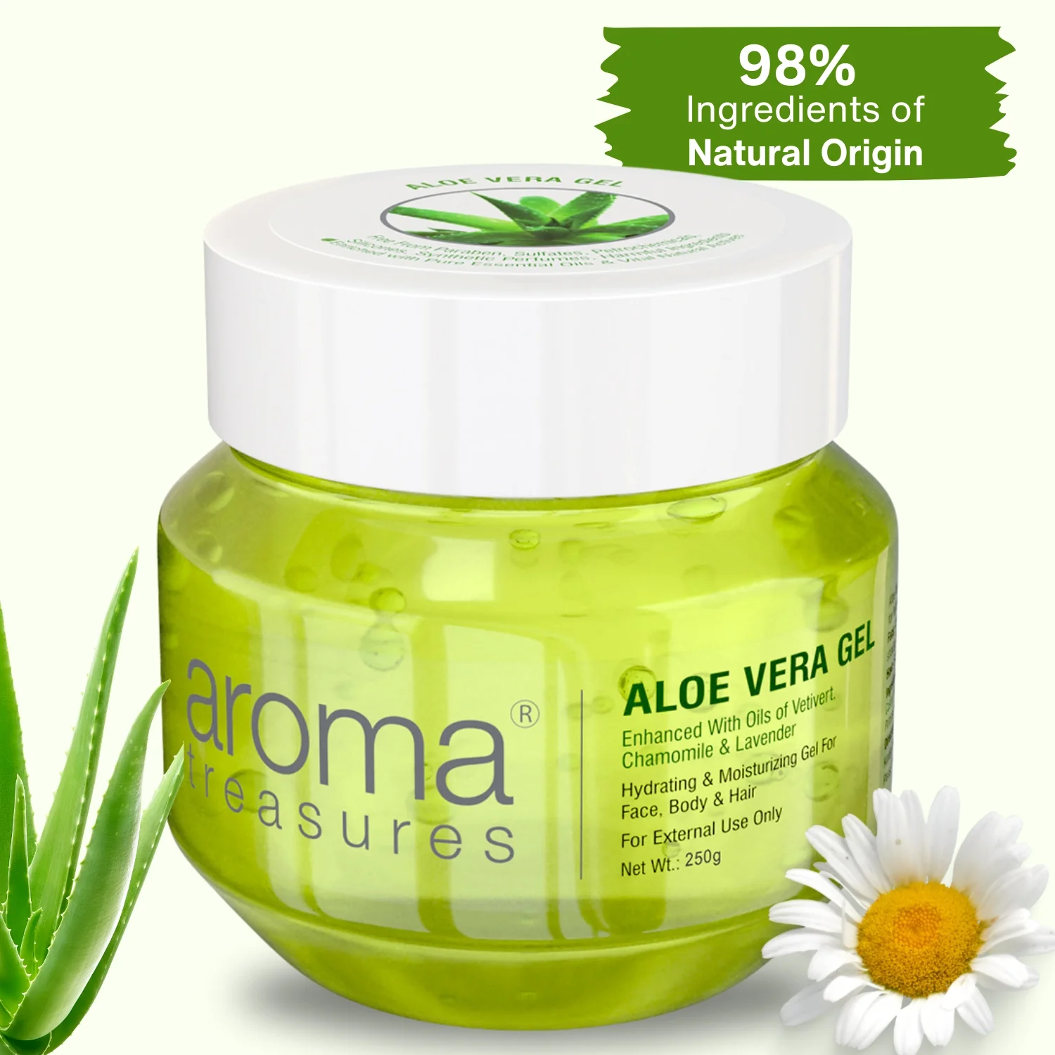 Aroma Treasures Aloe Vera Gel (Hydrating & Moisturizing Gel For Face, Body & Hair) - 250g