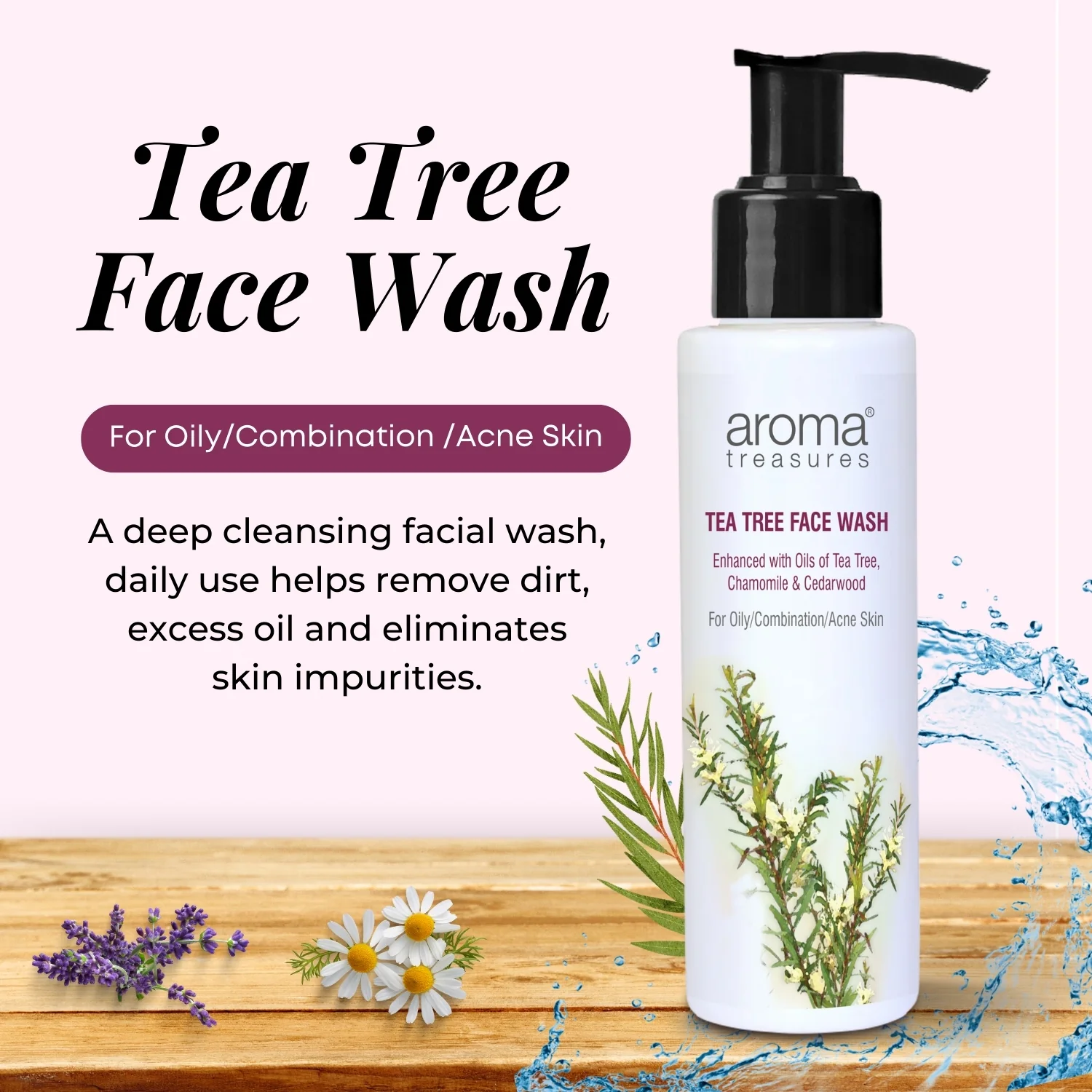 Aroma Treasures Tea Tree Face Wash - For Oily/Combination/Acne Skin (100ml)