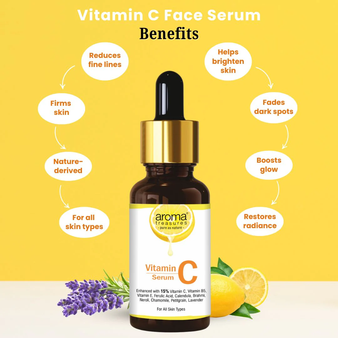 Aroma Treasures Vitamin C Face Serum 30ml | 15% Vitamin C with Ferulic Acid, Vitamin E, B5 | Hydrating & Brightening for all skin types - 30ml